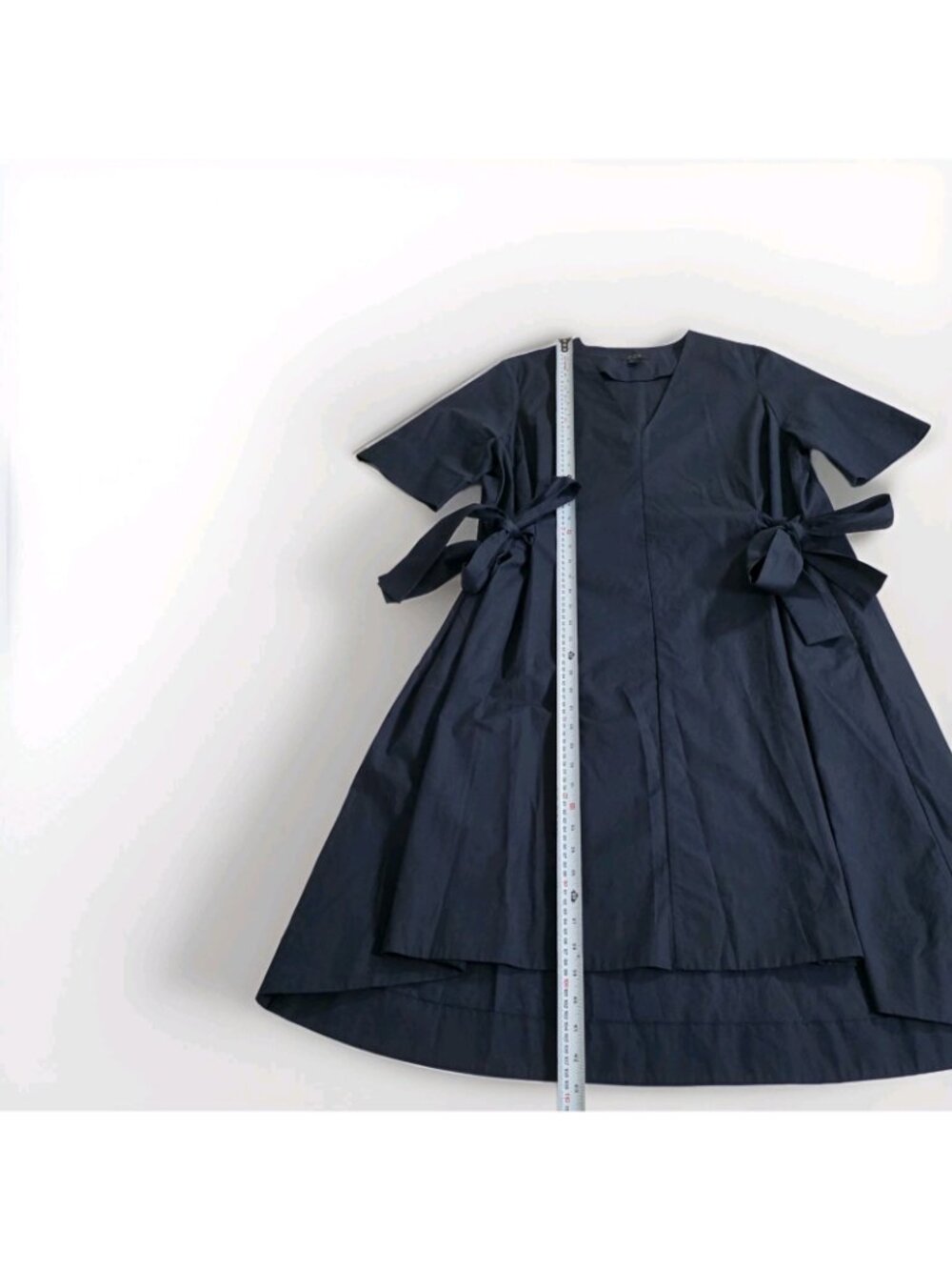 COS Poplin Cotton Dress Women 4 Navy V Neck SS Side Ties High Low Hem Minimalist - Picture 7 of 16